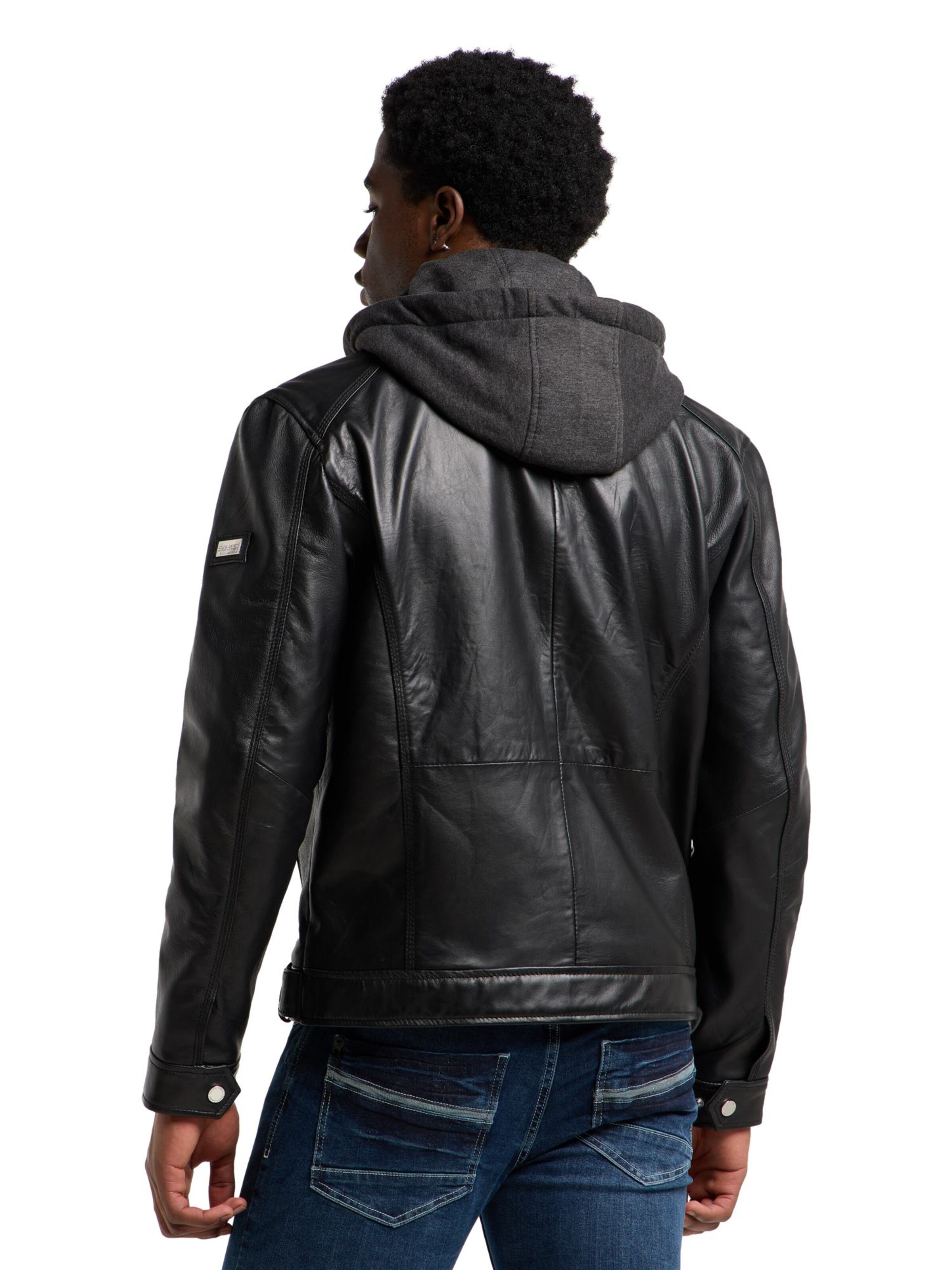 Bruno Banani Lederjacke 'Drake' in Schwarz