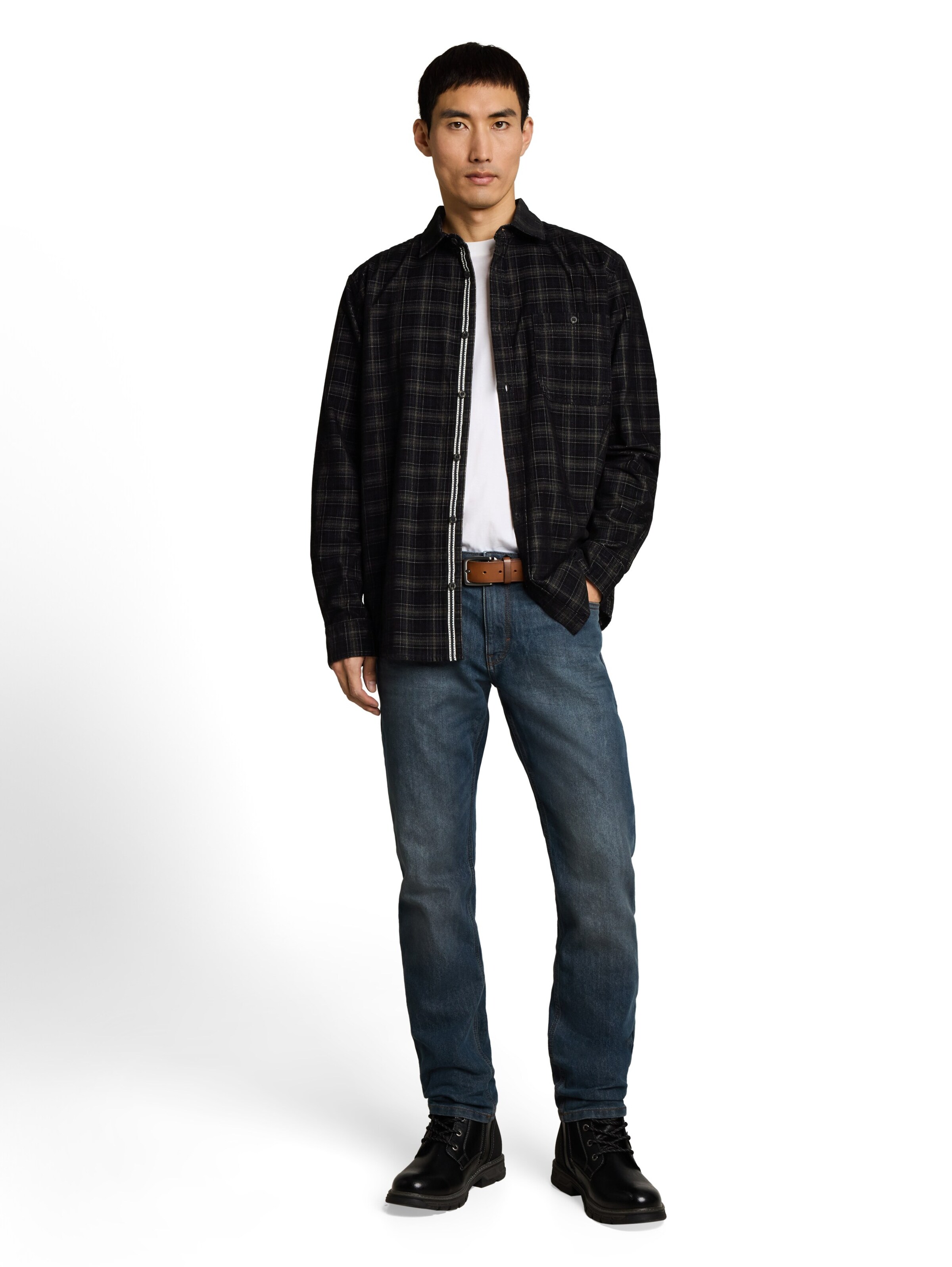 TOM TAILOR Regular fit Button Up Shirt in Black