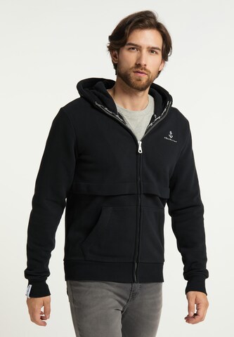 DreiMaster Maritim Zip-Up Hoodie in Black: front