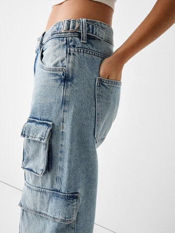 Bershka Wide leg Cargojeans in Blauw