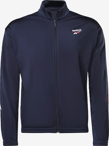 Reebok - Sudadera con cremallera deportiva en azul: frente