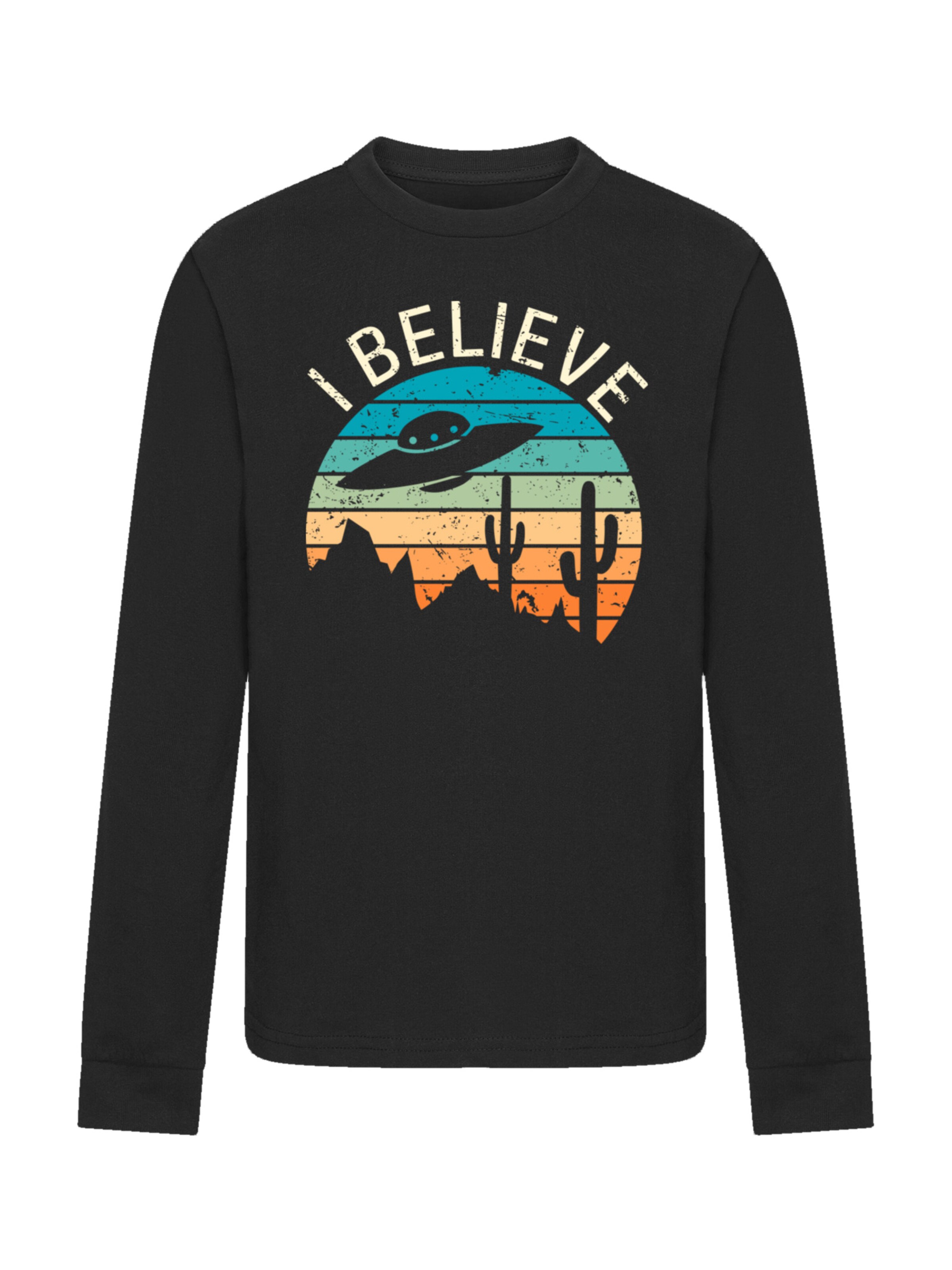 T-Shirt 'I Believe UFO Alien Sonnenuntergang' F4NT4STIC en noir : devant