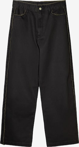 BershkaLoosefit Hlače - crna boja: prednji dio