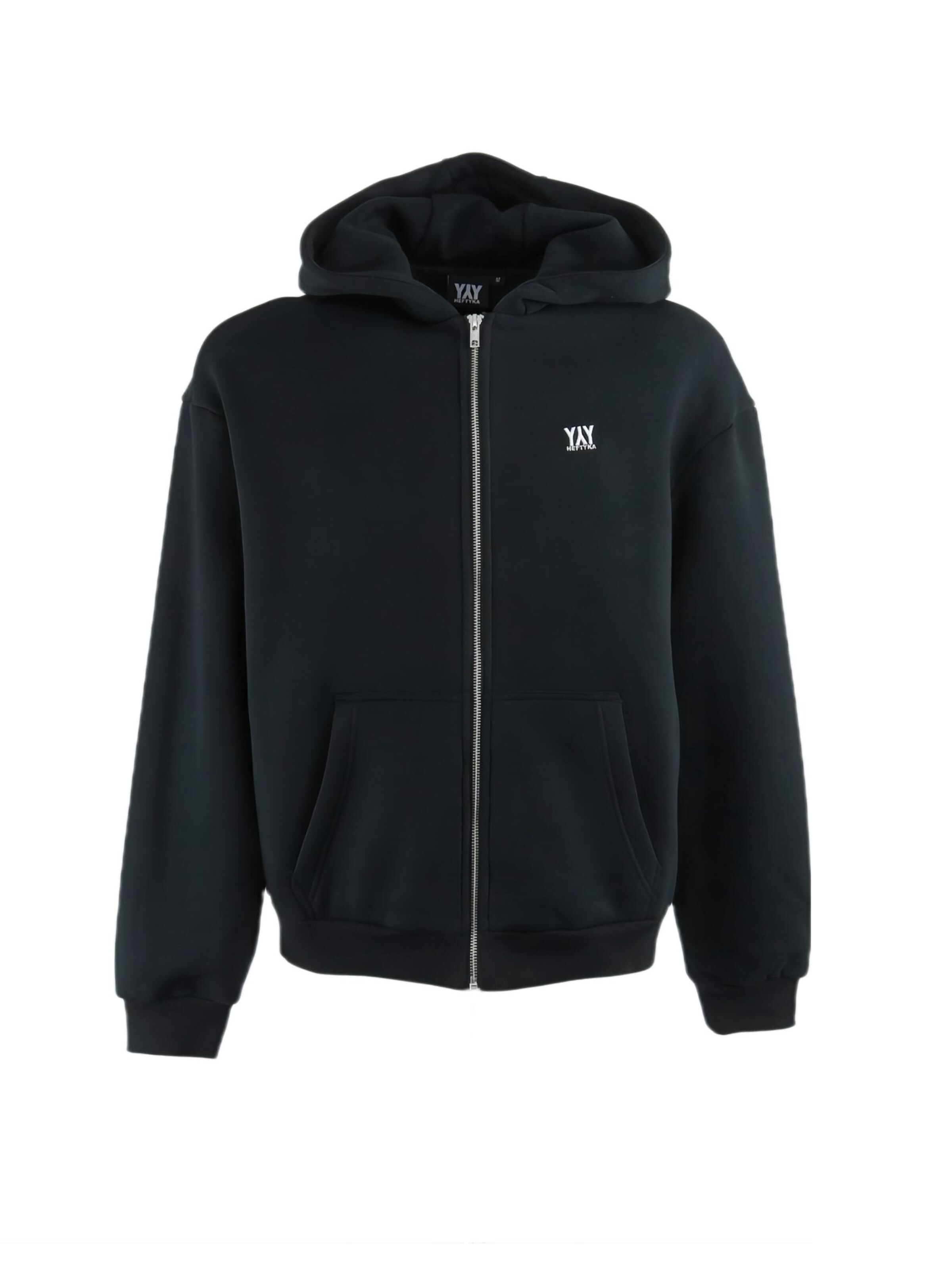 HEFTYKA Zip-Up Hoodie in Black: front