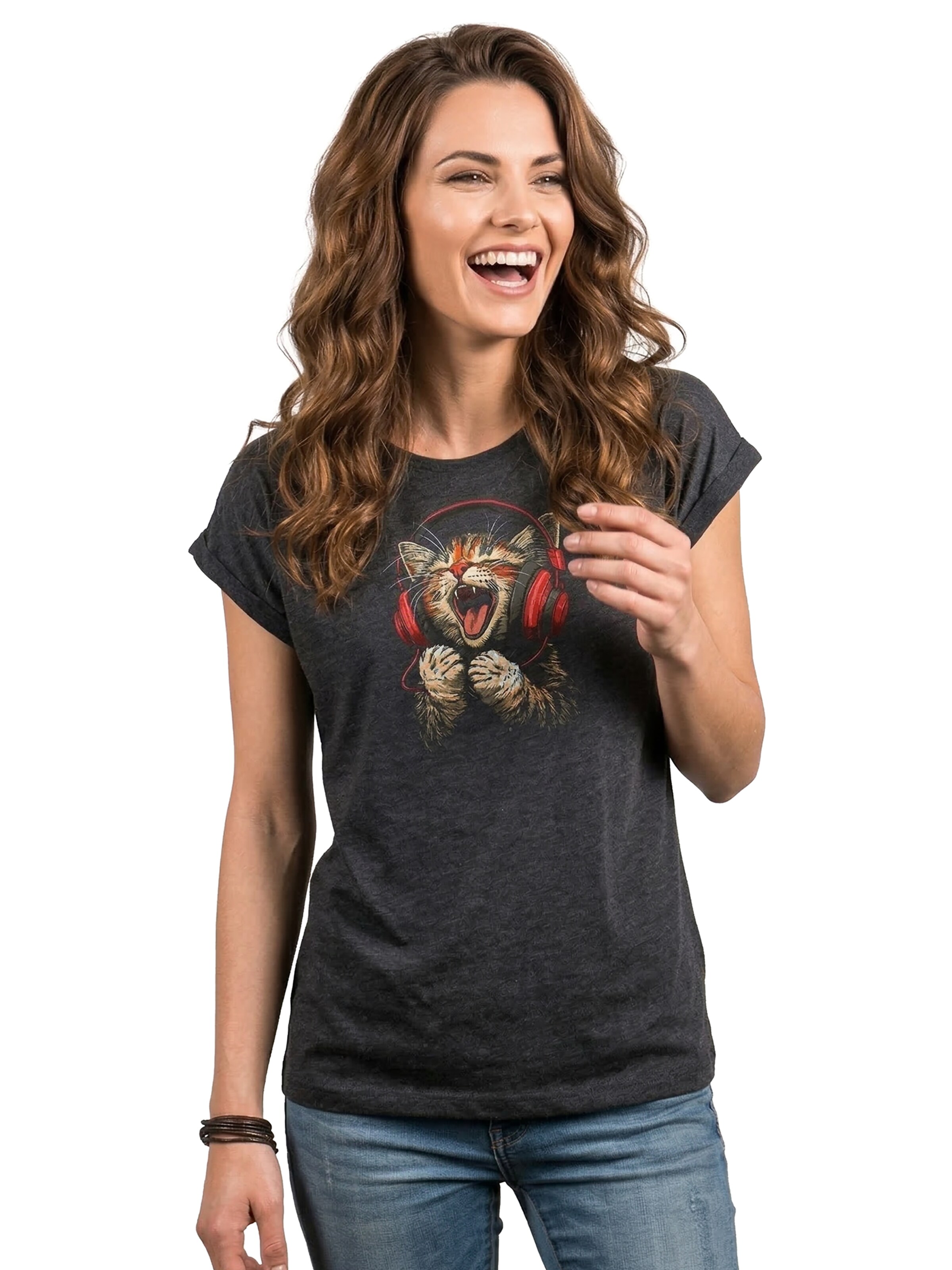 MAKAYA Shirt 'Sound Kitten' in Grey