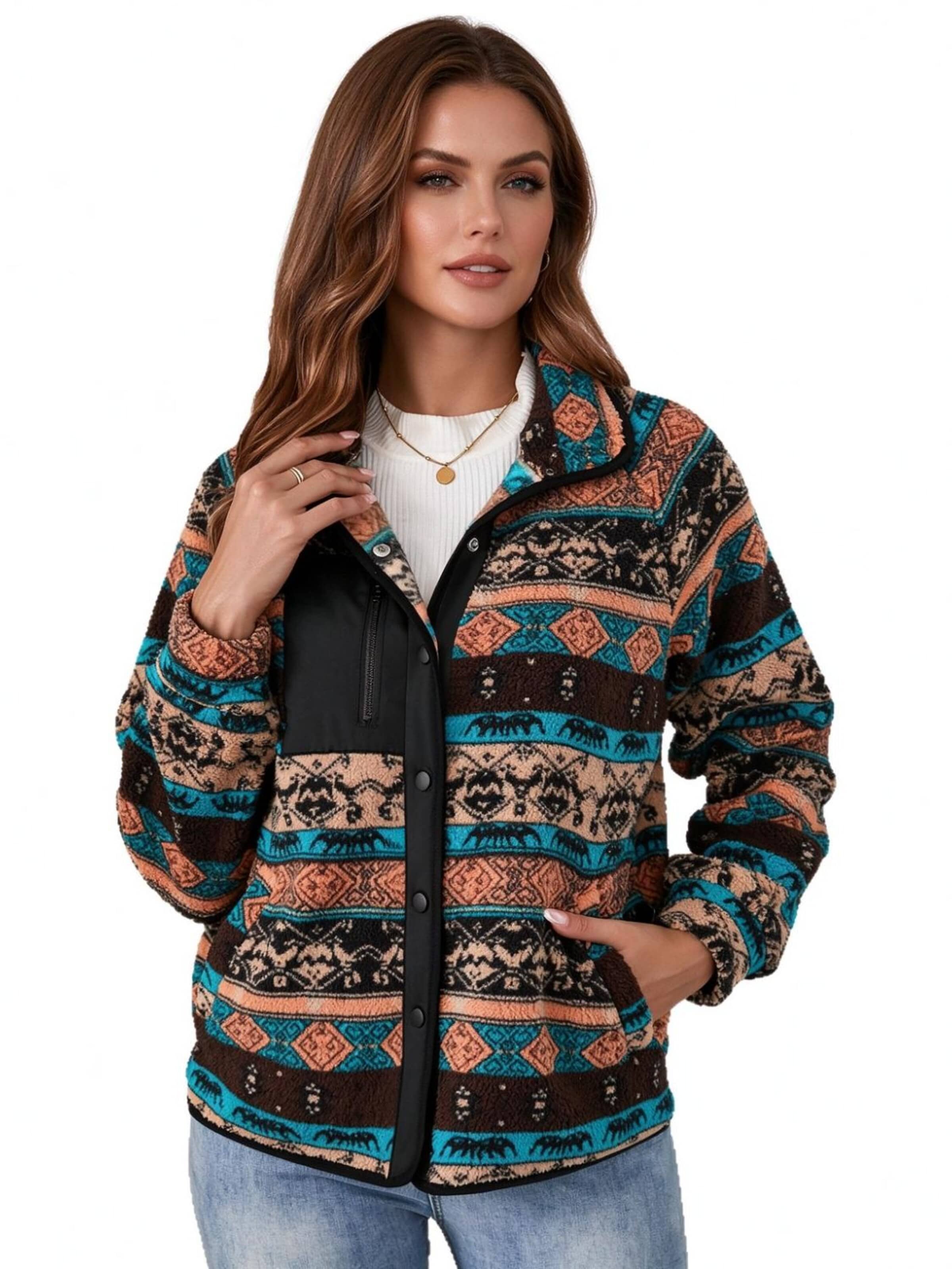 Yesfashion Fleece jacket in Brown: front