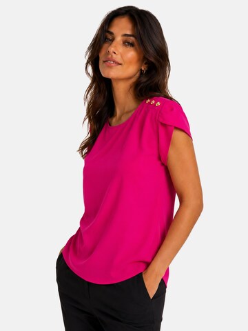 REGINA FASHION Bluse 'Short Sleeve Blouse with Decorative Shoulder Buttons'‌ in Pink