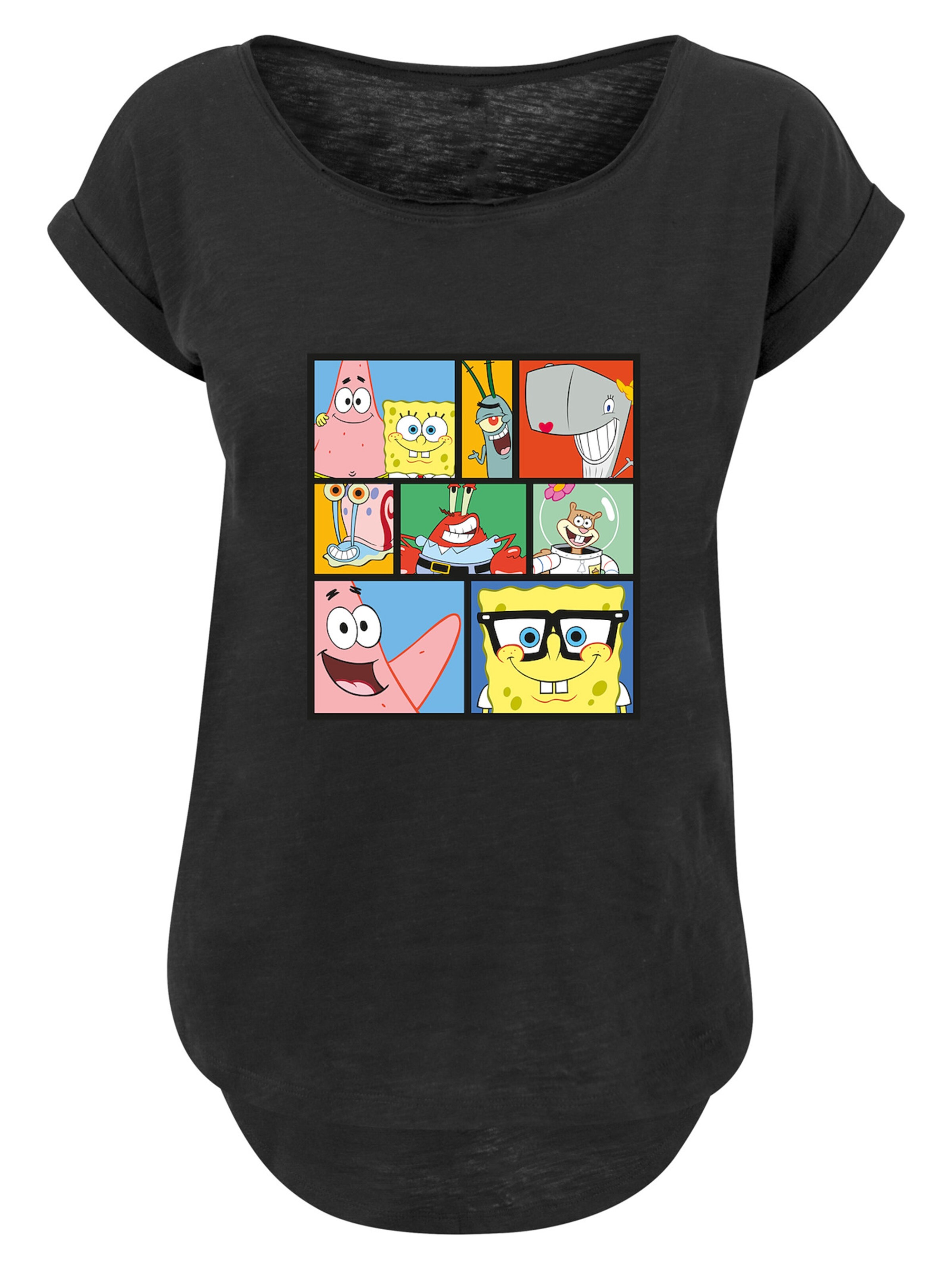 F4NT4STIC Shirt 'Spongebob Squarepants Collage' in Zwart: voorkant