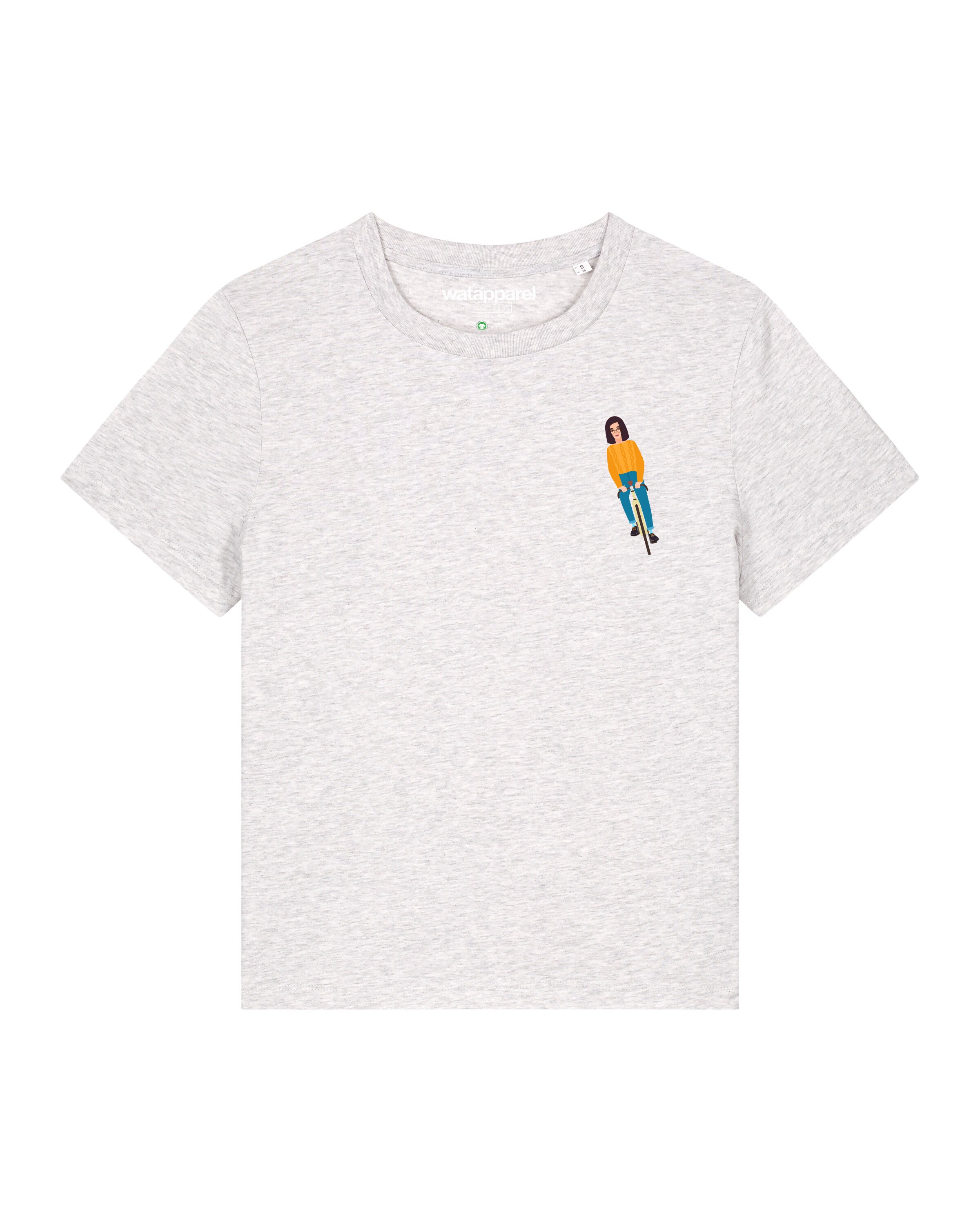 Maglietta 'Mädchen Auf Fahrrad' di Watapparel in bianco: frontale