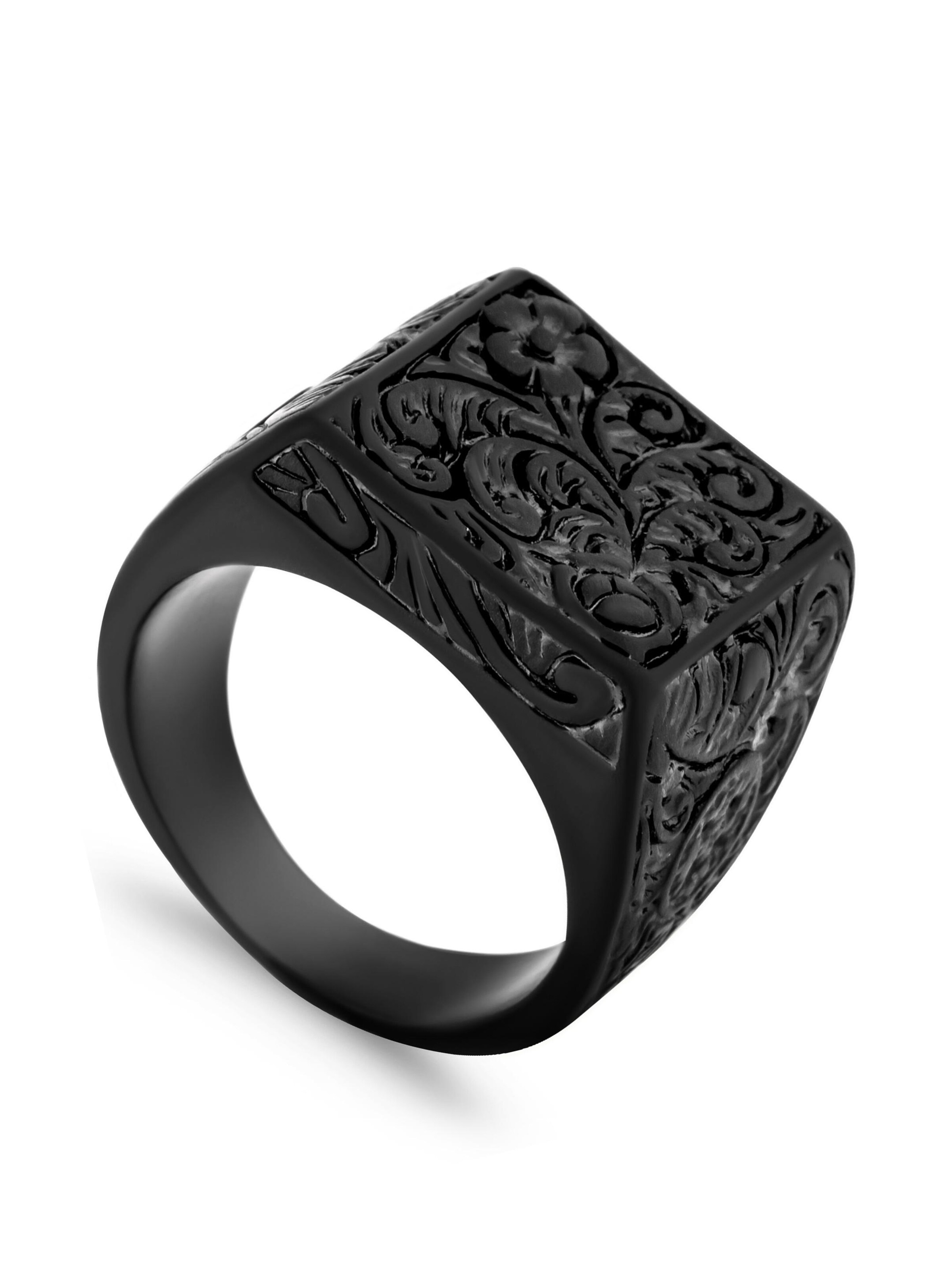 Akitsune Ring 'Floral'‌‌‌‌‌ in Schwarz: Vorderseite