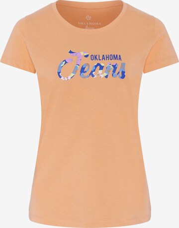 Oklahoma Jeans Shirt ' mit floralem Label-Akzent ' in Orange: front