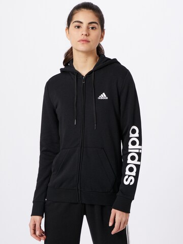 ADIDAS SPORTSWEAR Athletic Zip-Up Hoodie 'Essentials Logo ' in Black: front