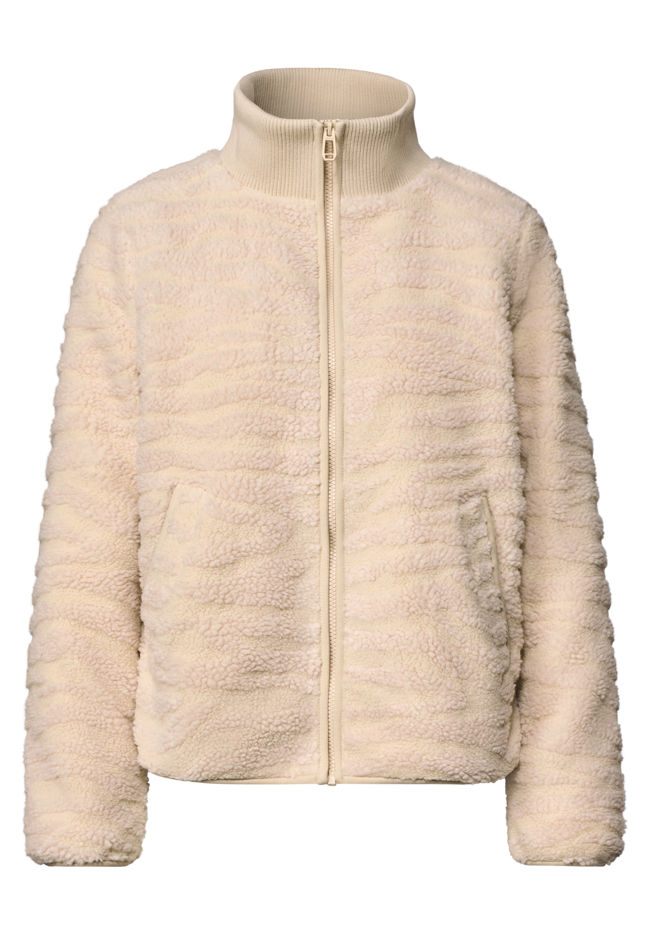 Street One Studio Teddy Jacke mit Stehkragen und Struktur in Beige: Vorderseite