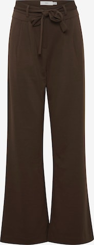 ICHI Loose fit Pleat-Front Pants in Brown: front