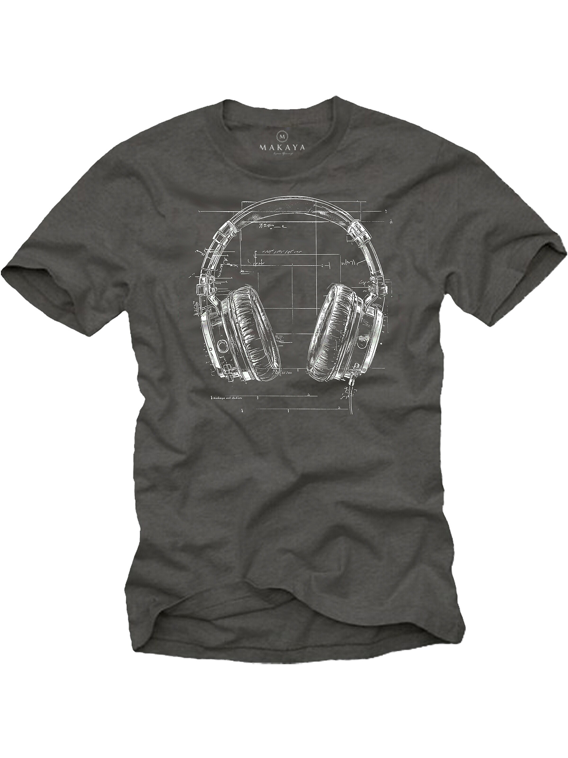 MAKAYA Shirt 'Blue Print Headphone' in Grey: front