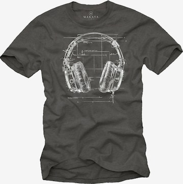 MAKAYA Shirt 'Blue Print Headphone' in Grey: front