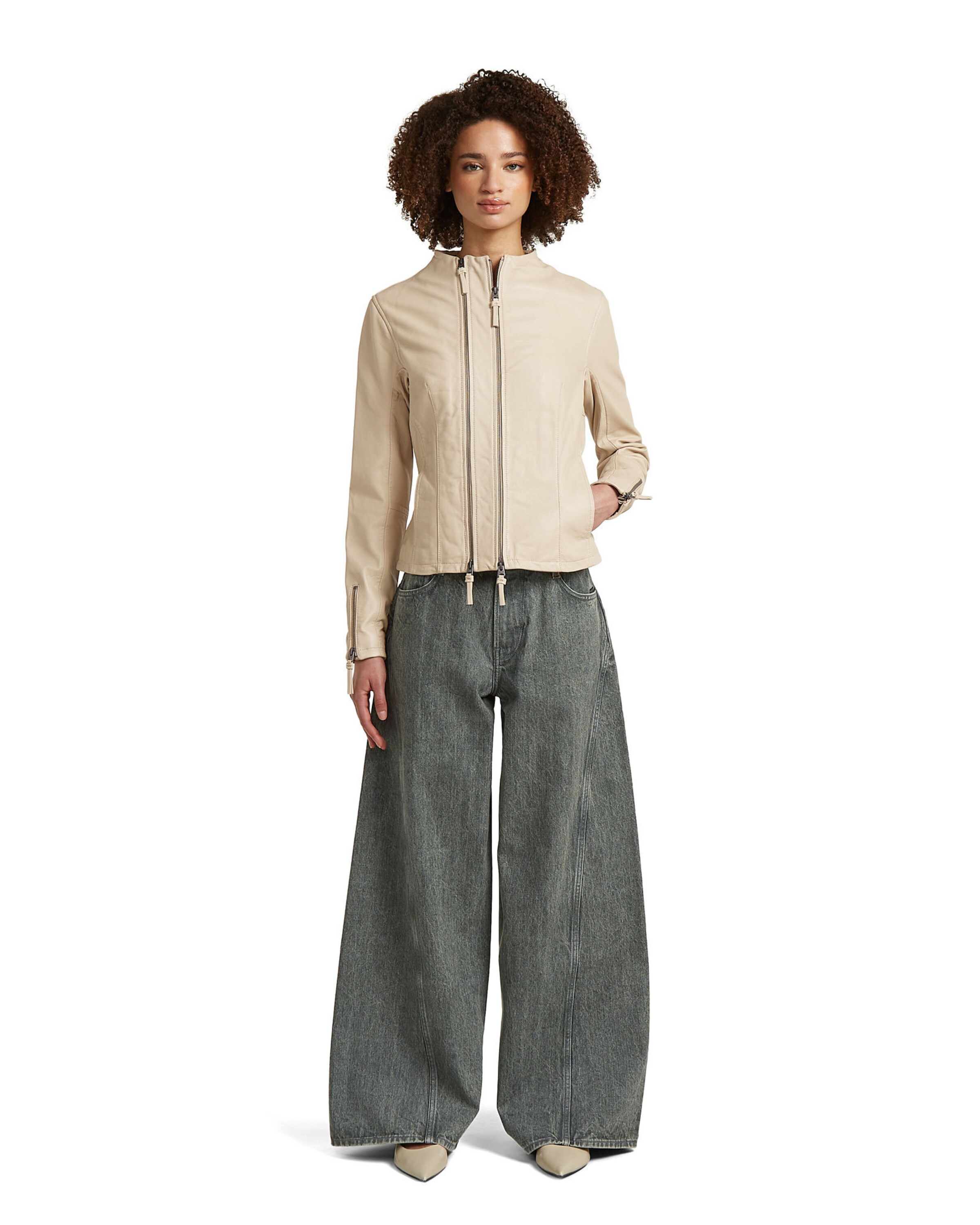 G-STAR Between-season jacket 'Leather Biker Jacket' in Beige