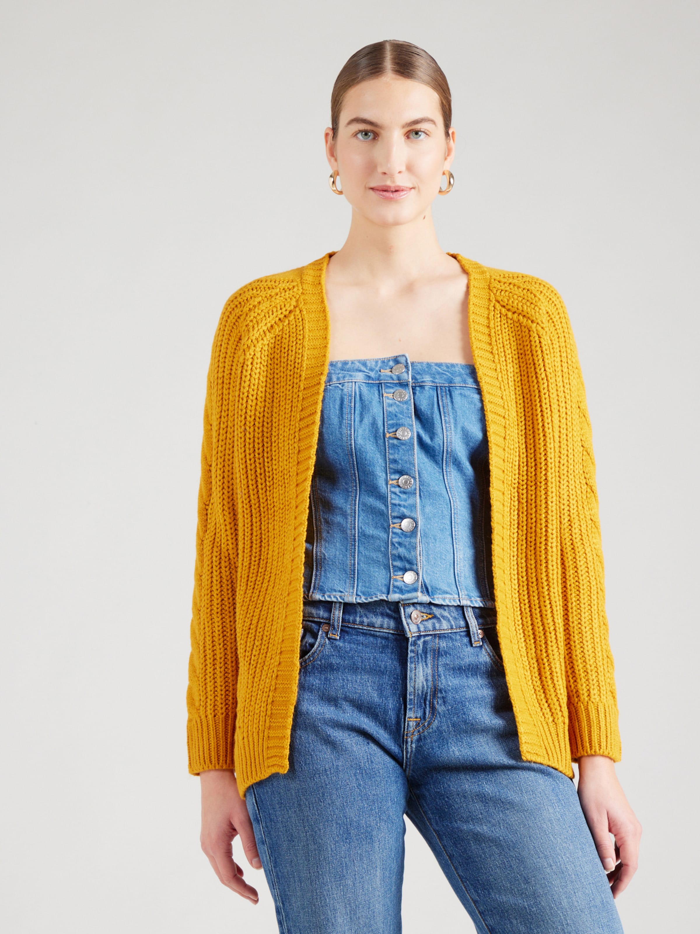 ABOUT YOU Knit Cardigan 'Saphira' in Mustard | ABOUT YOU