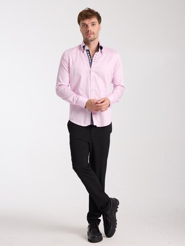 Coupe slim Chemise business 'Marco Polo Iconic Satin Man Shirt White' 7Camicie en rose