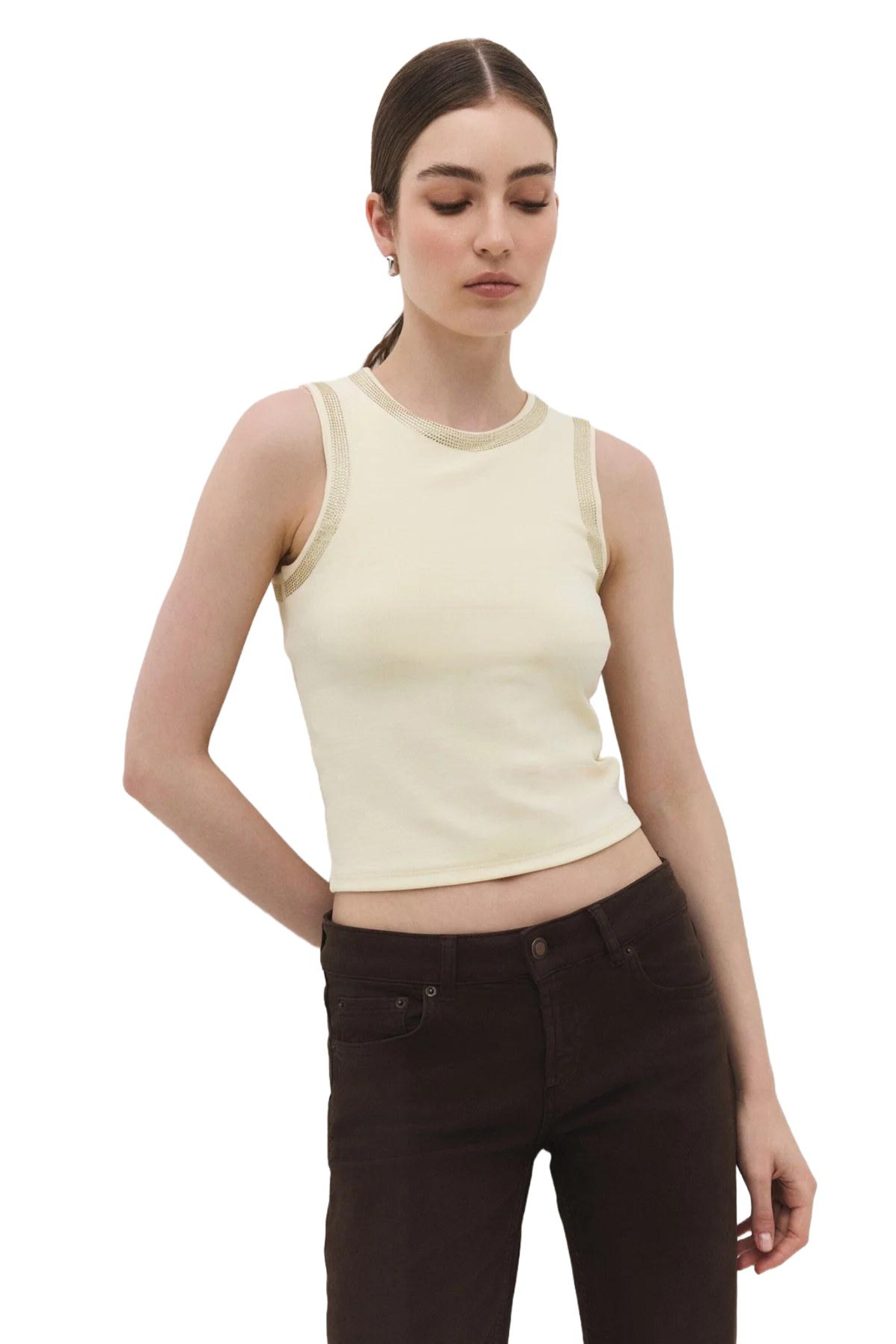 No Matter What Top in Beige: front