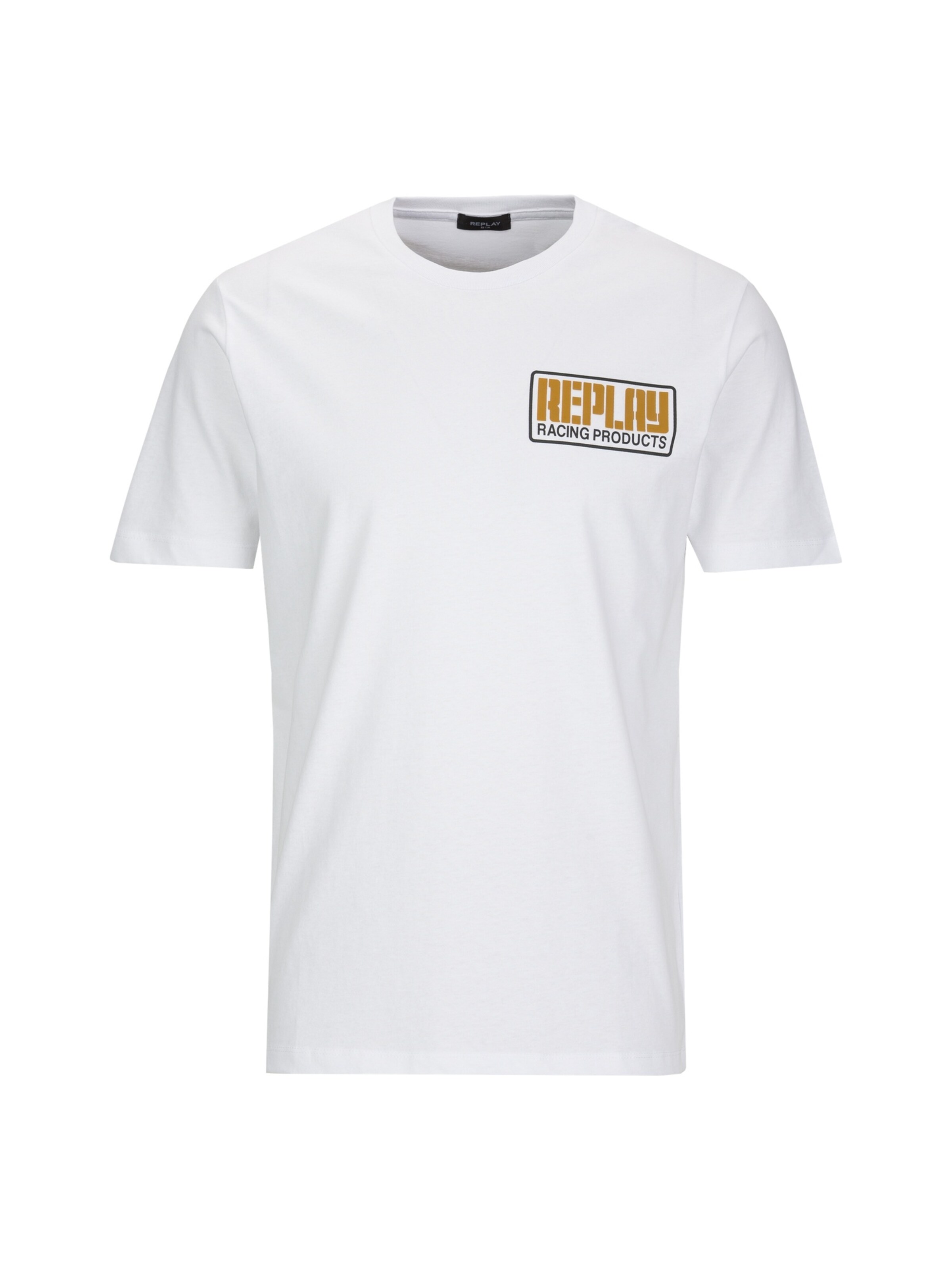 REPLAY T-Shirt 'Racin Progress' in XXXL in gold / schwarz / weiß, Produktansicht