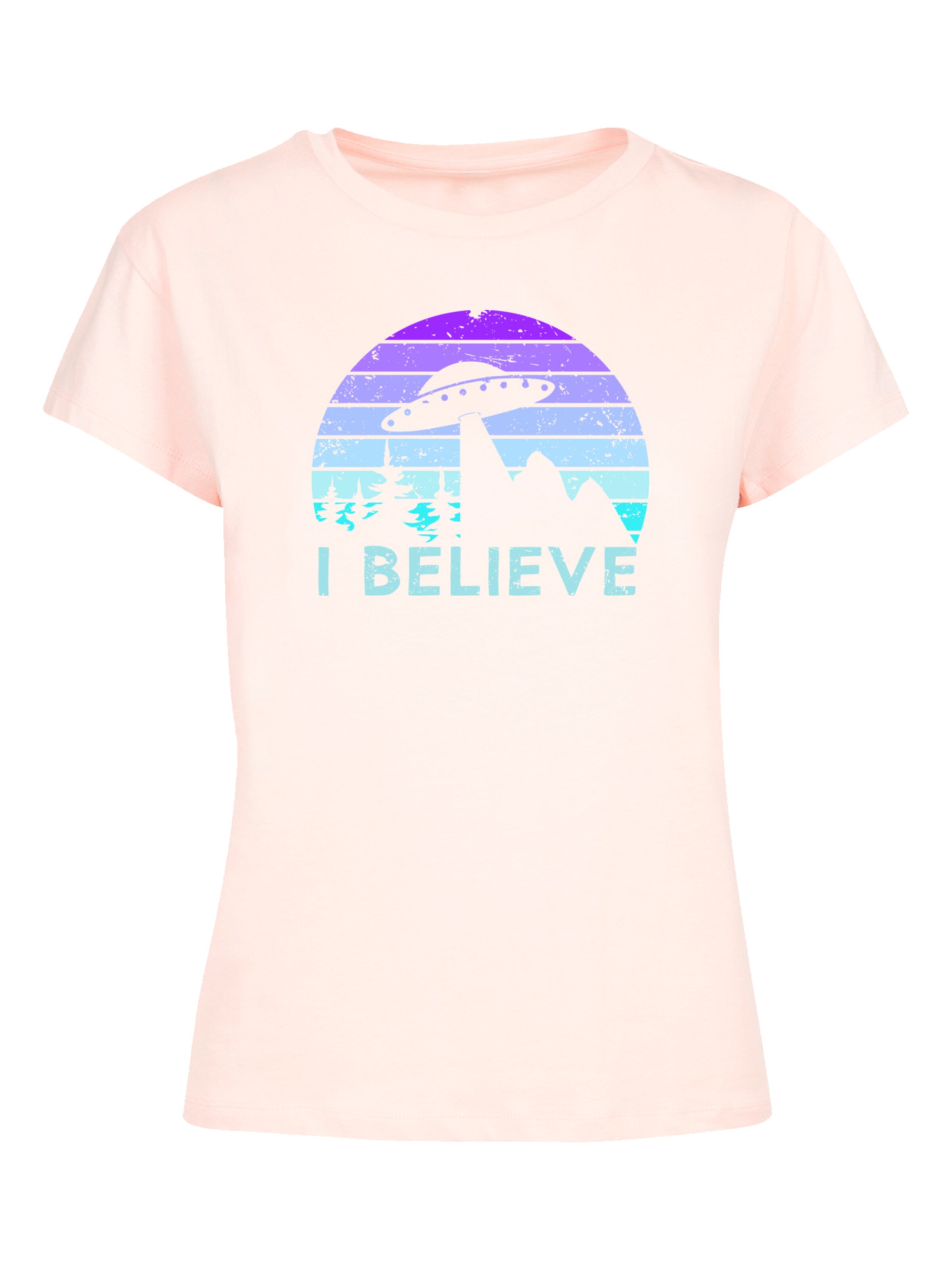 F4NT4STIC Shirt 'I Believe UFO Alien Raumschiff Retro' in Roze: voorkant