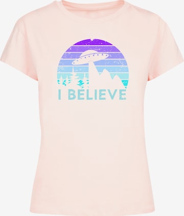 F4NT4STIC Shirt 'I Believe UFO Alien Raumschiff Retro' in Roze: voorkant