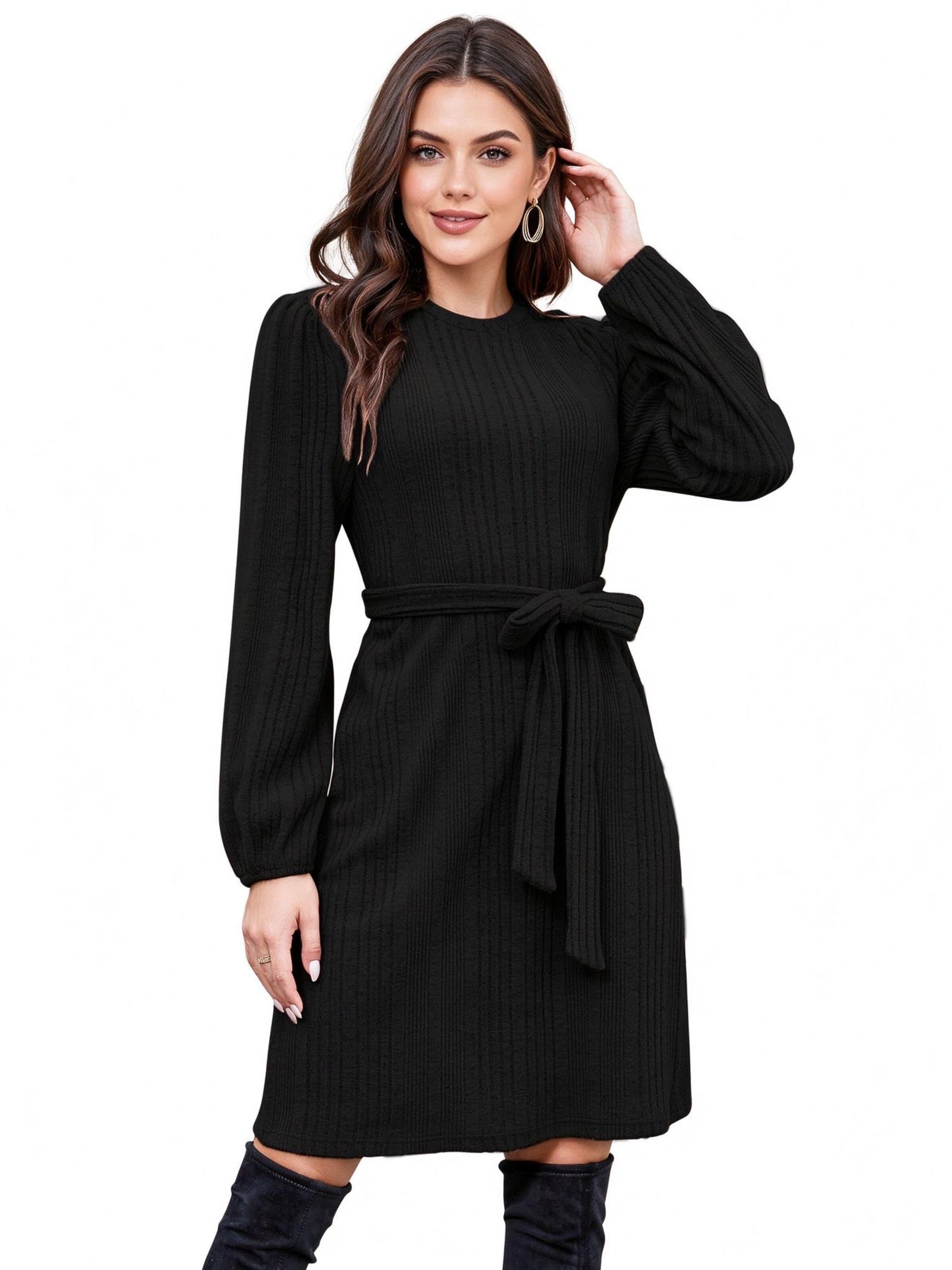 Yesfashion Gebreide jurk in Zwart: voorkant