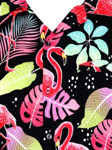 King Kameha Shirt 'Funky Flamingos'‌‌‌‌‌‌‌ in Schwarz