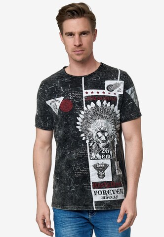 Rusty Neal Shirt 'Oil Washed Skull' in Zwart: voorkant