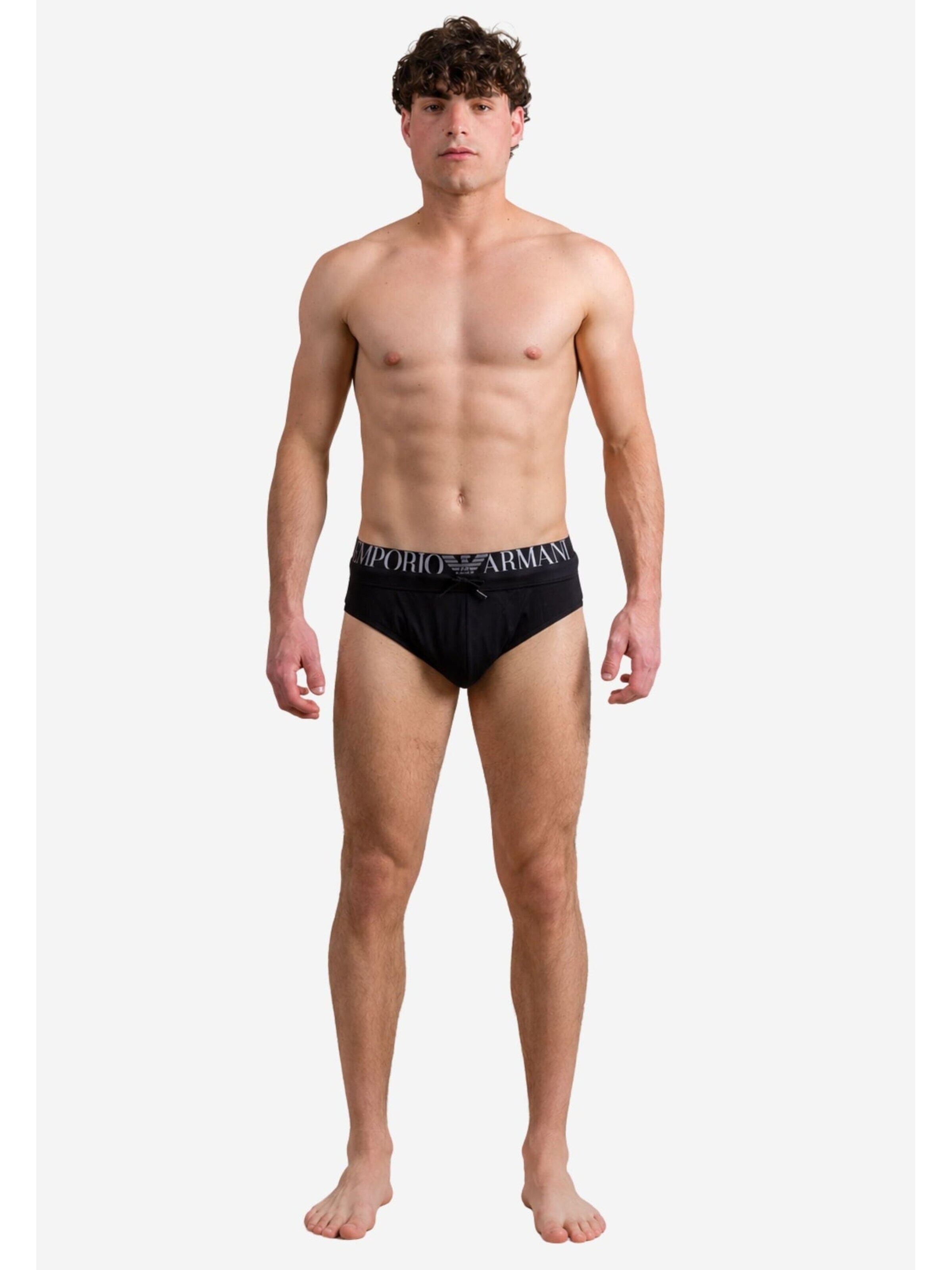 Maillot de bain 'Black swimming trunks with drawstring and jacquard logo' Emporio Armani en noir