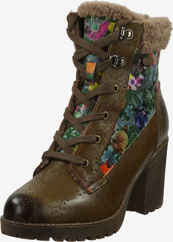 Laura Vita Lace-Up Ankle Boots in Green: front