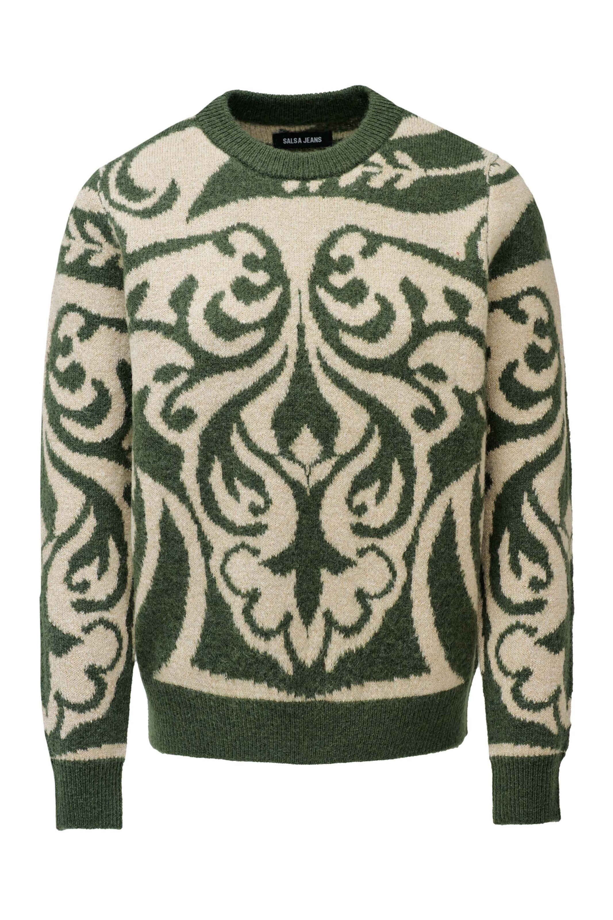 Salsa Jeans Pull-over en vert / blanc cassé, Vue avec produit