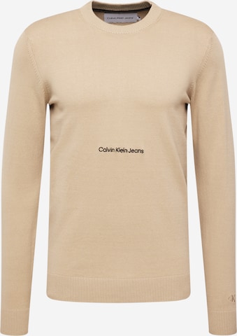 Calvin Klein Jeans Πουλόβερ 'INSTITUTIONAL ESSENTIAL' σε μπεζ: μπροστά
