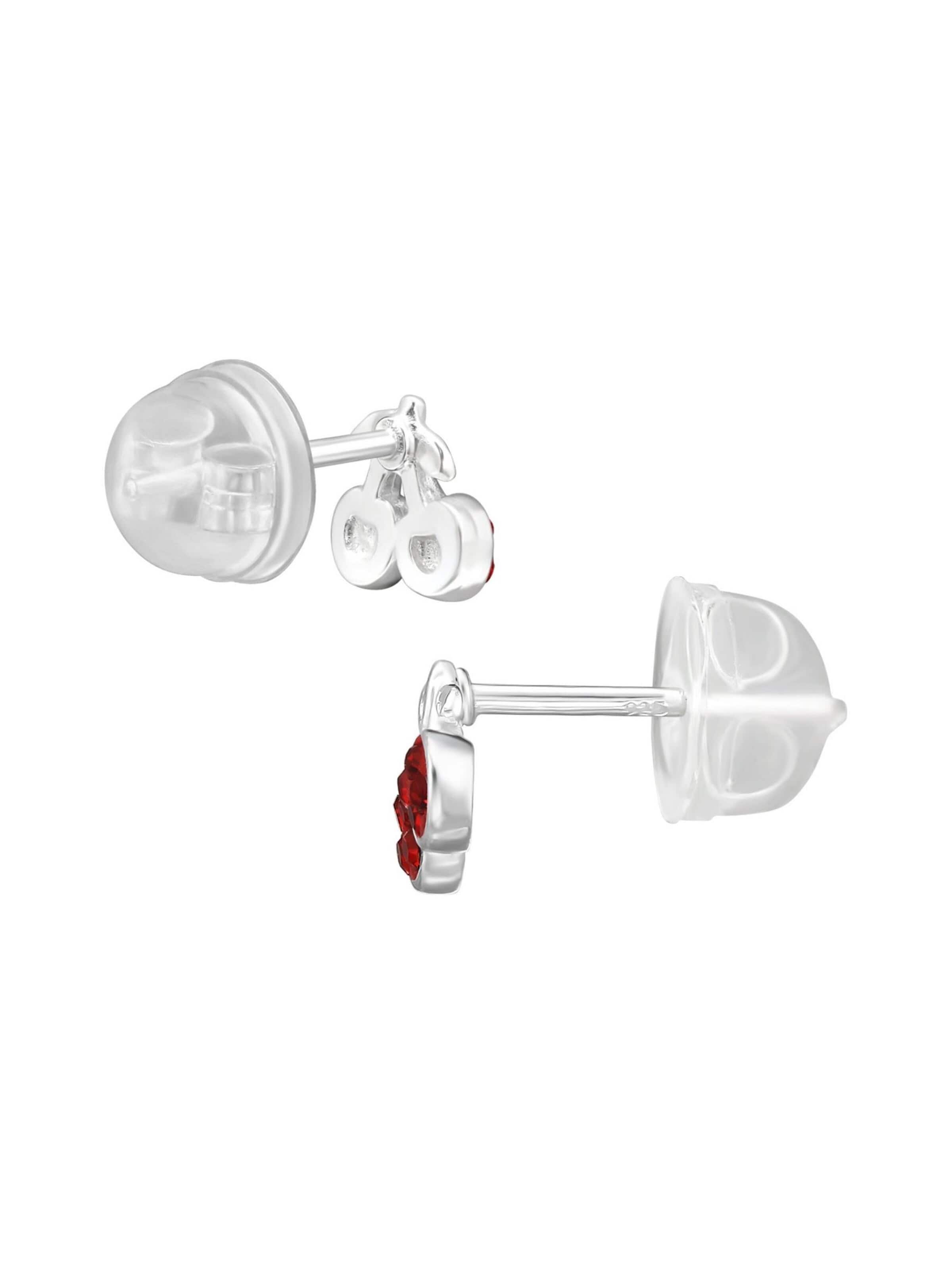 Bijou 'Childrens Premium Silver Cherry Ear Studs With Crystal And Epoxy' Maxte en mélange de couleurs