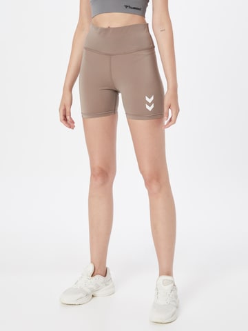 Hummel Slim fit Workout Pants 'TOLA' in Brown: front