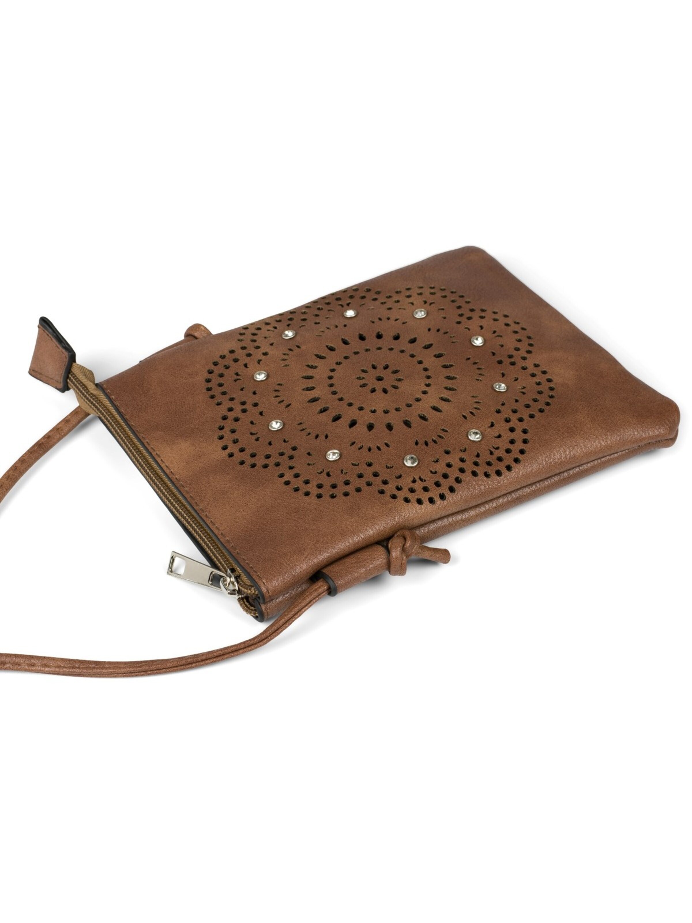 styleBREAKER Umhängetasche 'Mini Umhängetasche Blumen Cutout und Strass'‌‌‌‌‌‌‌ in Braun