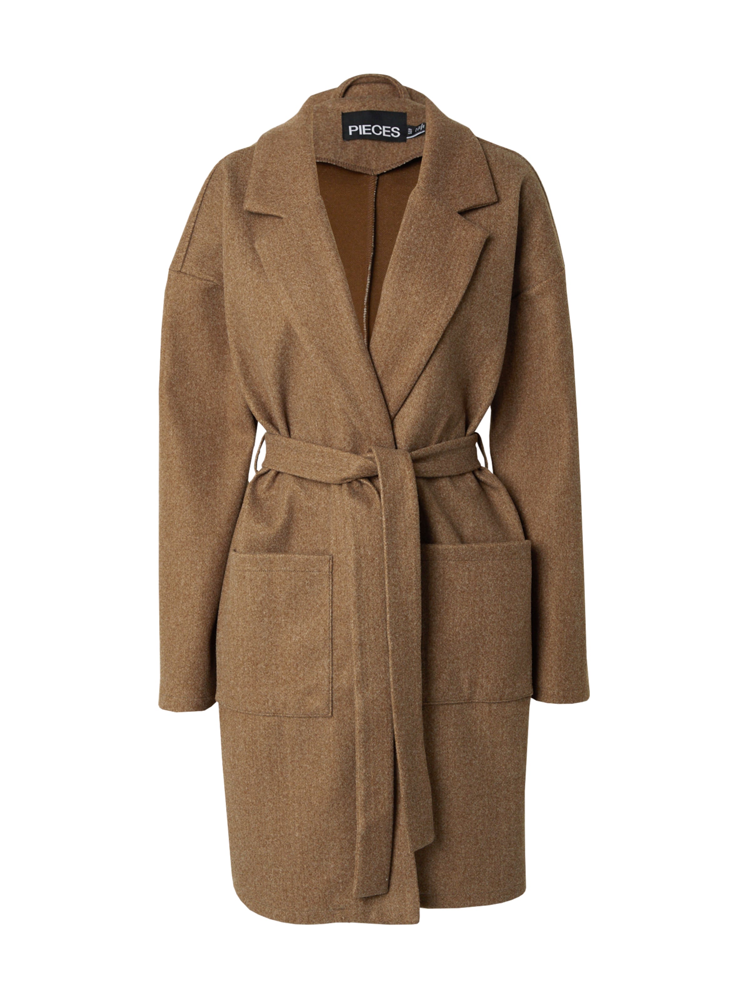 PIECES - Sobretudo meia-estação em castanho: frente