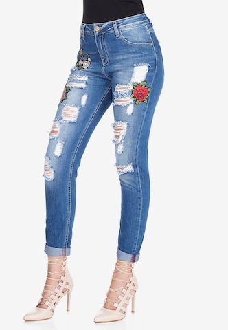 CIPO & BAXX Skinny Jeans 'Patched Rose' in Blauw