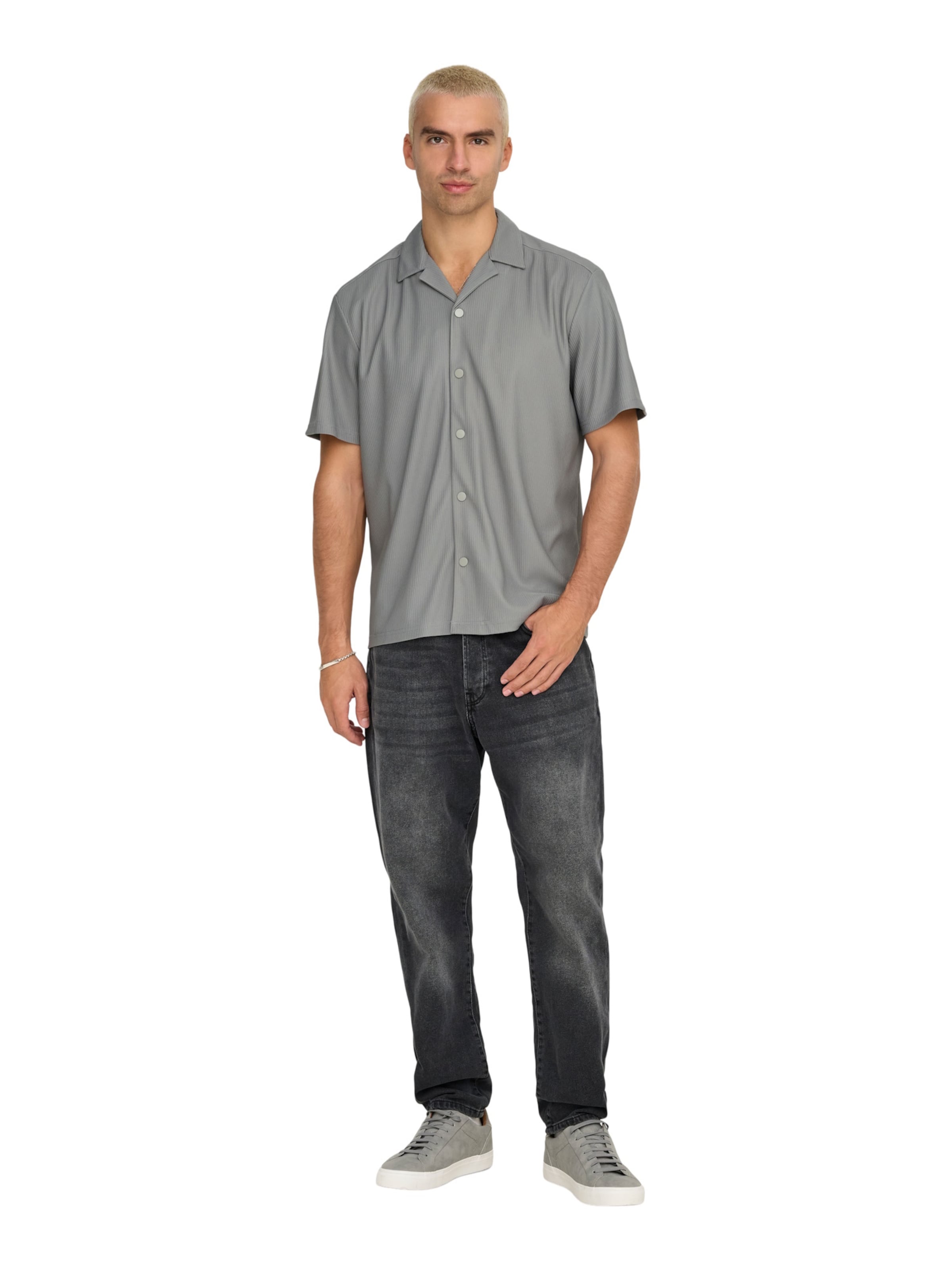 pilka Only & Sons Standartinis modelis Marškiniai 'ONSKari': priekis