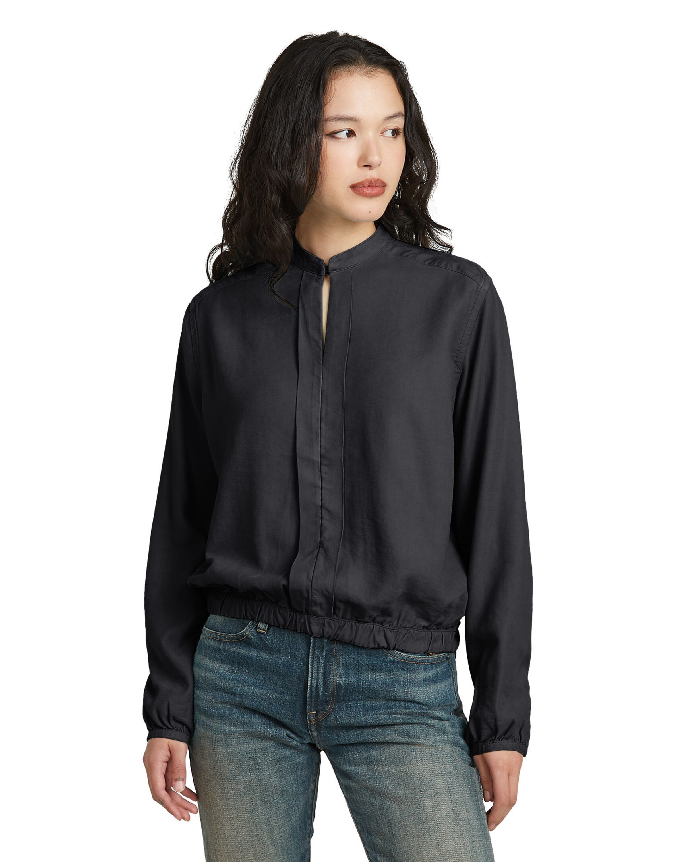 G-STAR Shirt 'Stand Up Collar Shirt Long Sleeve' in Black