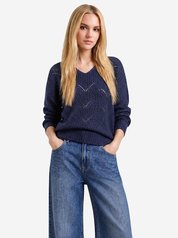Pullover 'JDYBADUT L/S V-NECK STRUC GLITT PULL KNT 15302387' di JDY in blu: frontale