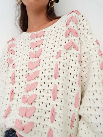 KoJooin Sticktop 'Damen Rundhalspullover mit Schleifenbindung Strickpullover für lässige Alltags-und Freizeitoutfits'‌‌‌‌‌‌‌‌‌ in Weiß