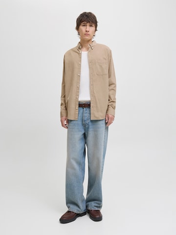 JACK & JONES Regular fit Button Up Shirt 'JJECLASSIC' in Beige