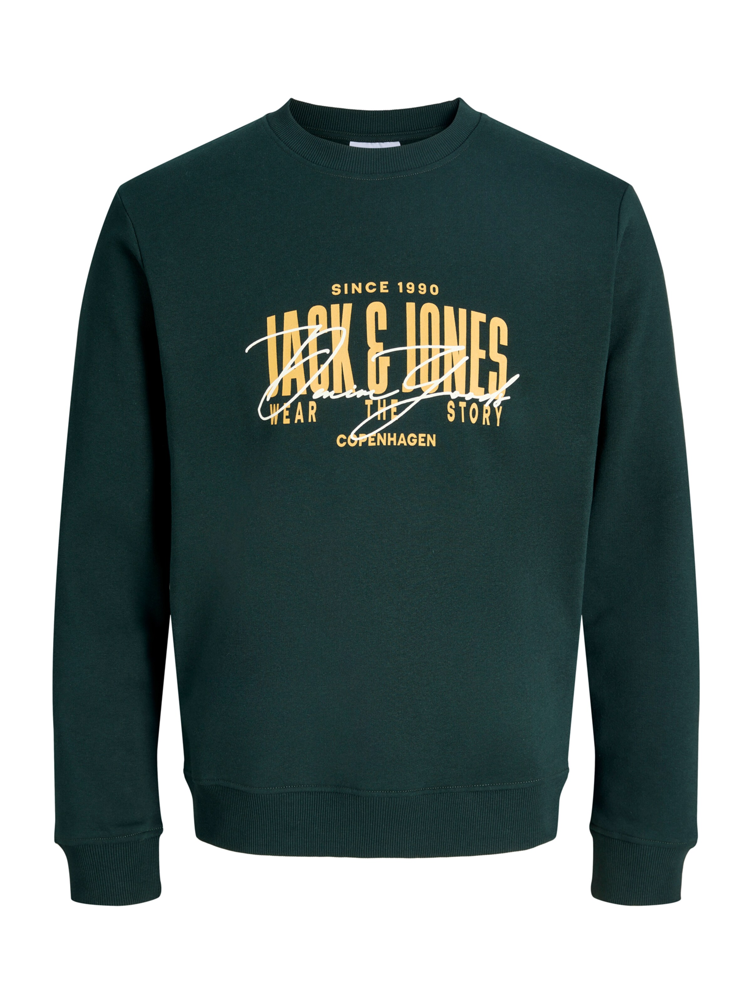 JACK & JONES Sweat-shirt 'JJAERO' en S en miel / vert foncé / blanc, Vue avec produit
