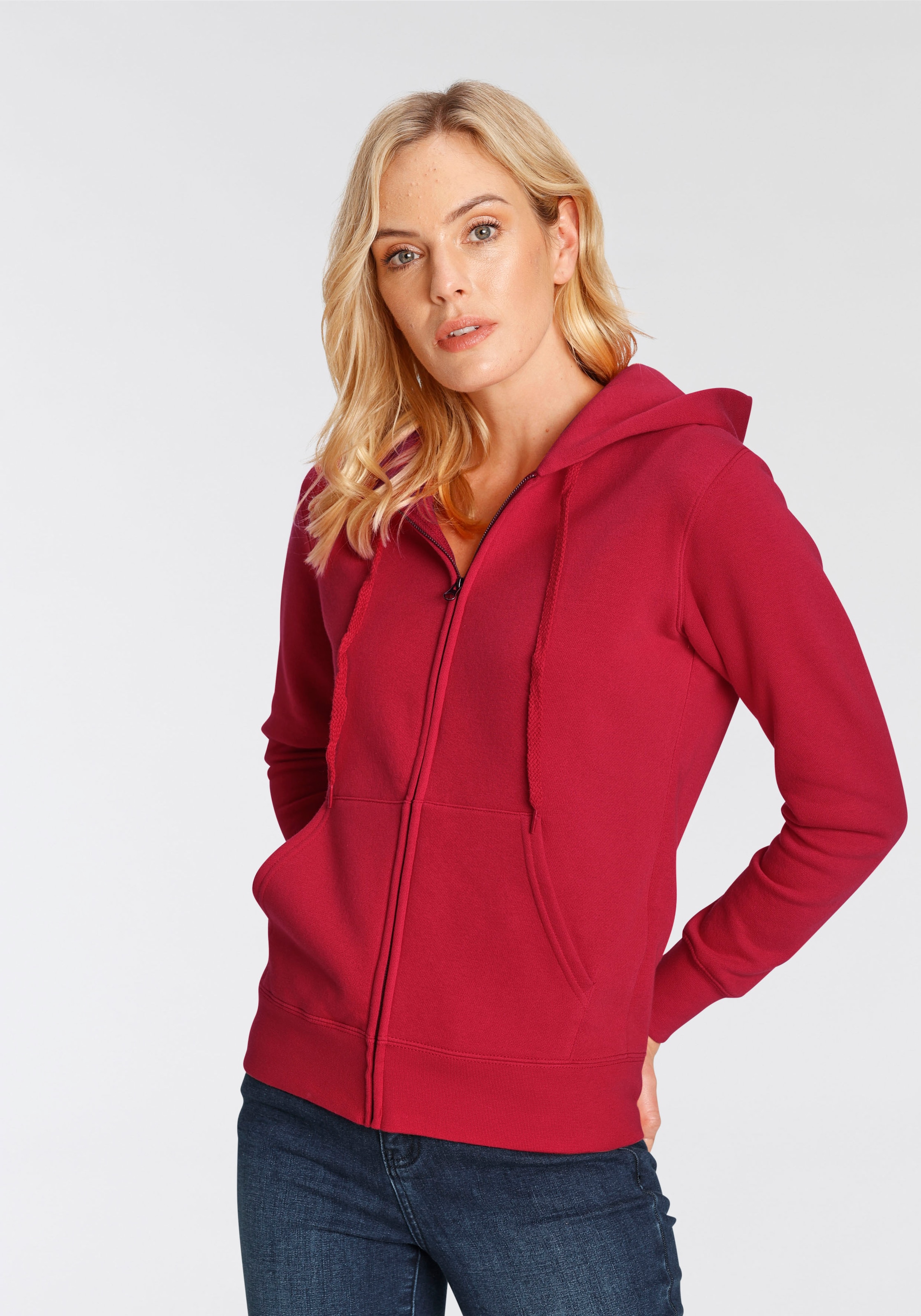 FRUIT OF THE LOOM Zip Up Hoodie in Red ABOUT YOU