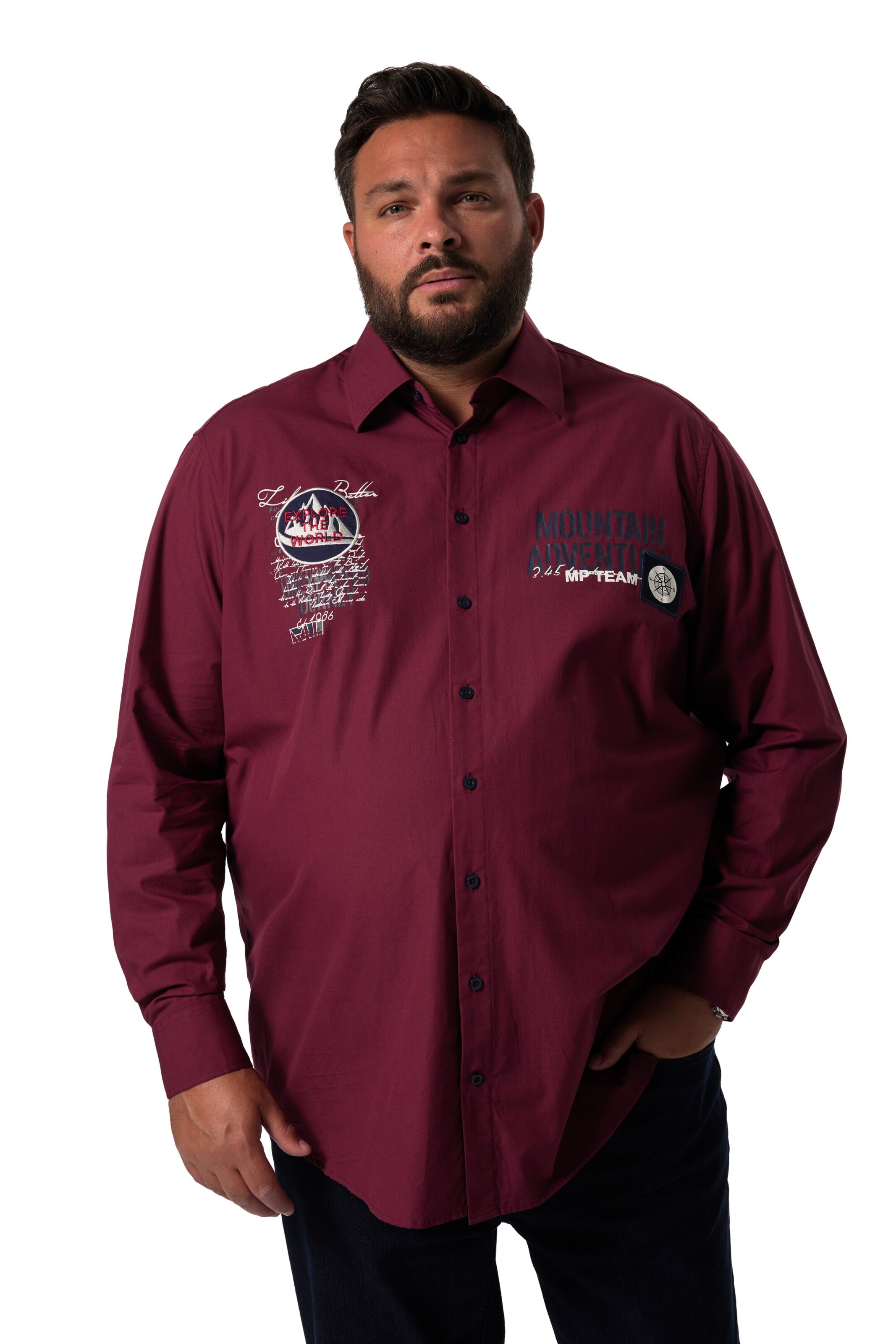 Men Plus Comfort fit Overhemd in Rood: voorkant