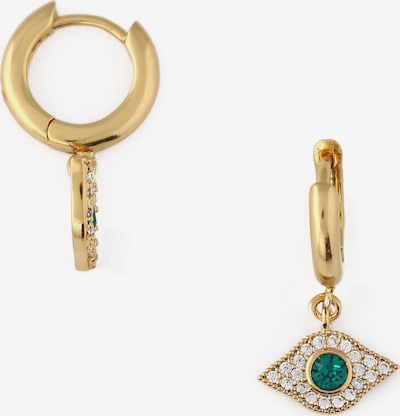 Orelia Ohrringe 'Evil Eye' in gold / grün / transparent, Produktansicht