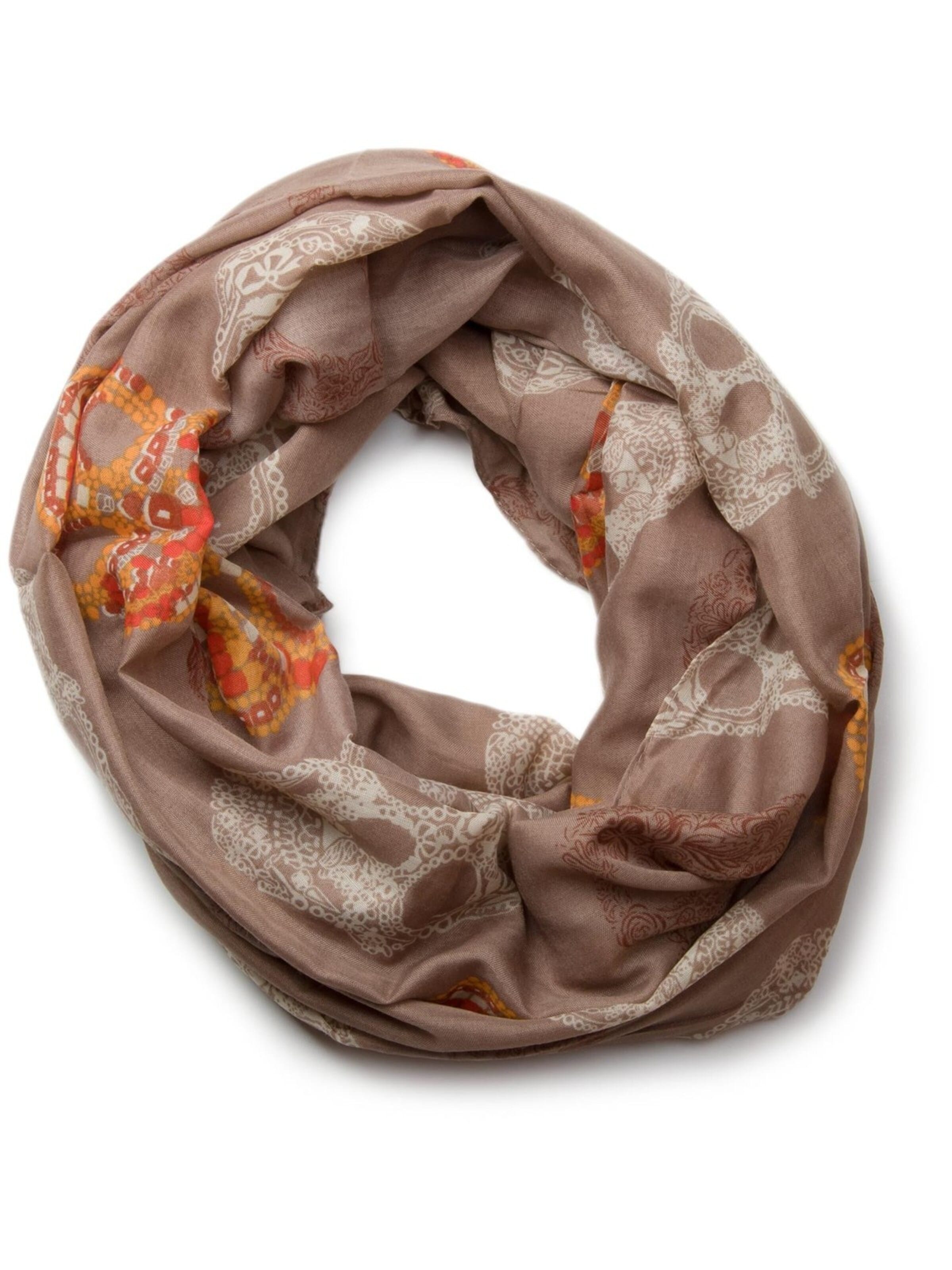 styleBREAKER Loop scarf 'Loop mit Sugar Skull Totenkopf Print' in Beige: front