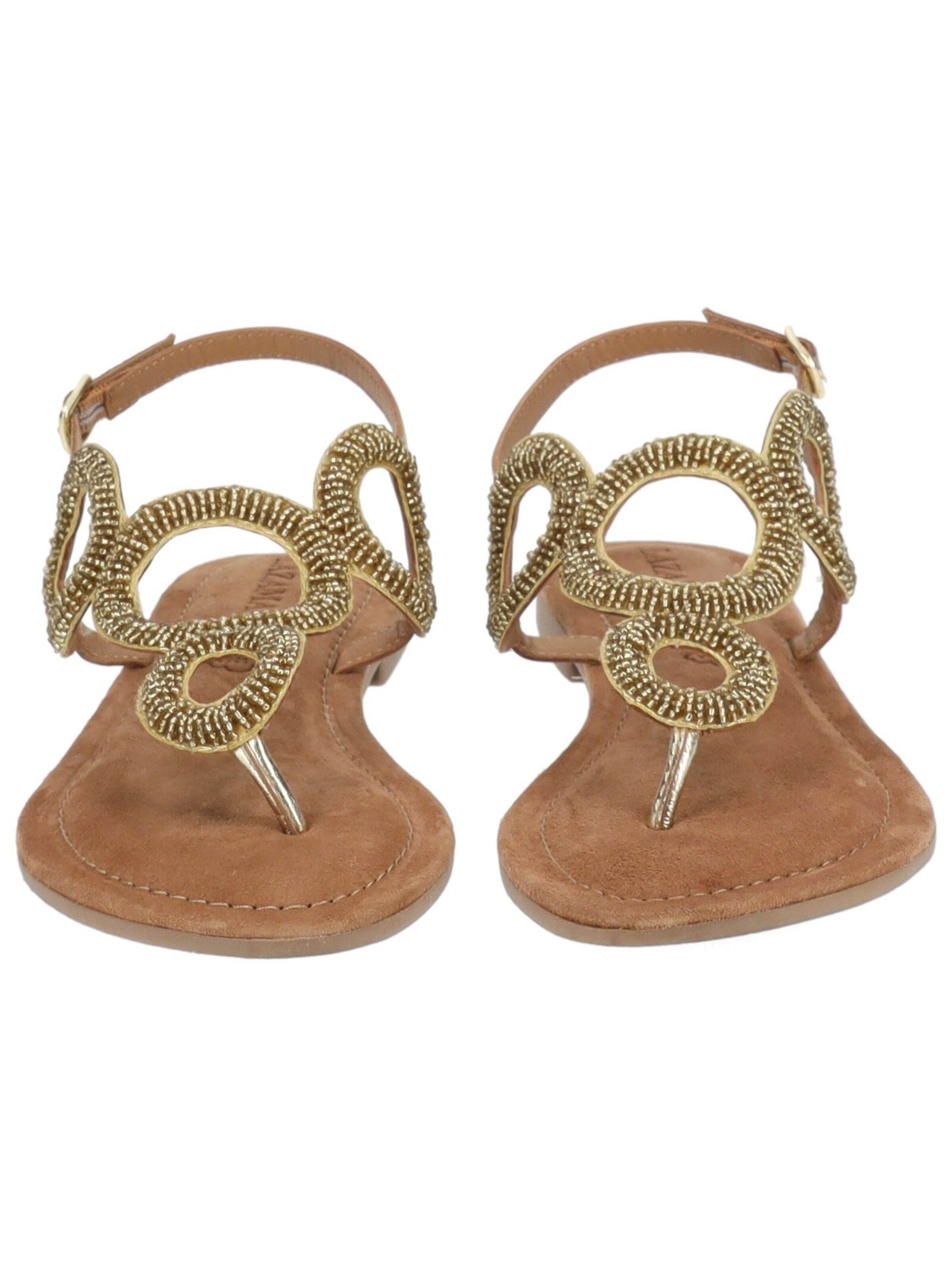 LAZAMANI T-Bar Sandals in Gold